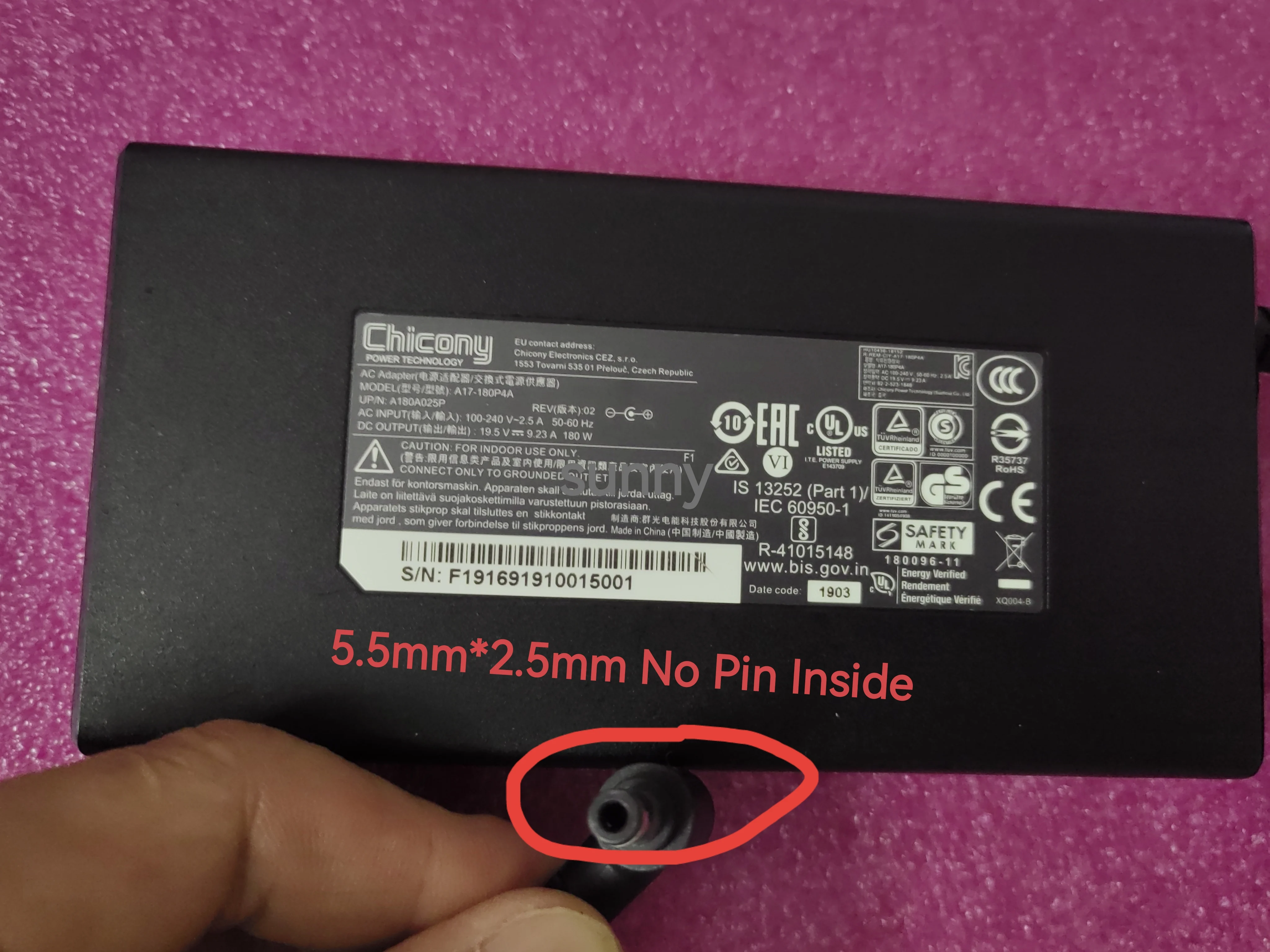 

For Gigabyte Brix GB-BXI7G3-760 Desktop Chicony 19.5V 9.23A A17-180P4A 5.5mm*2.5mm Charger 180W OEM