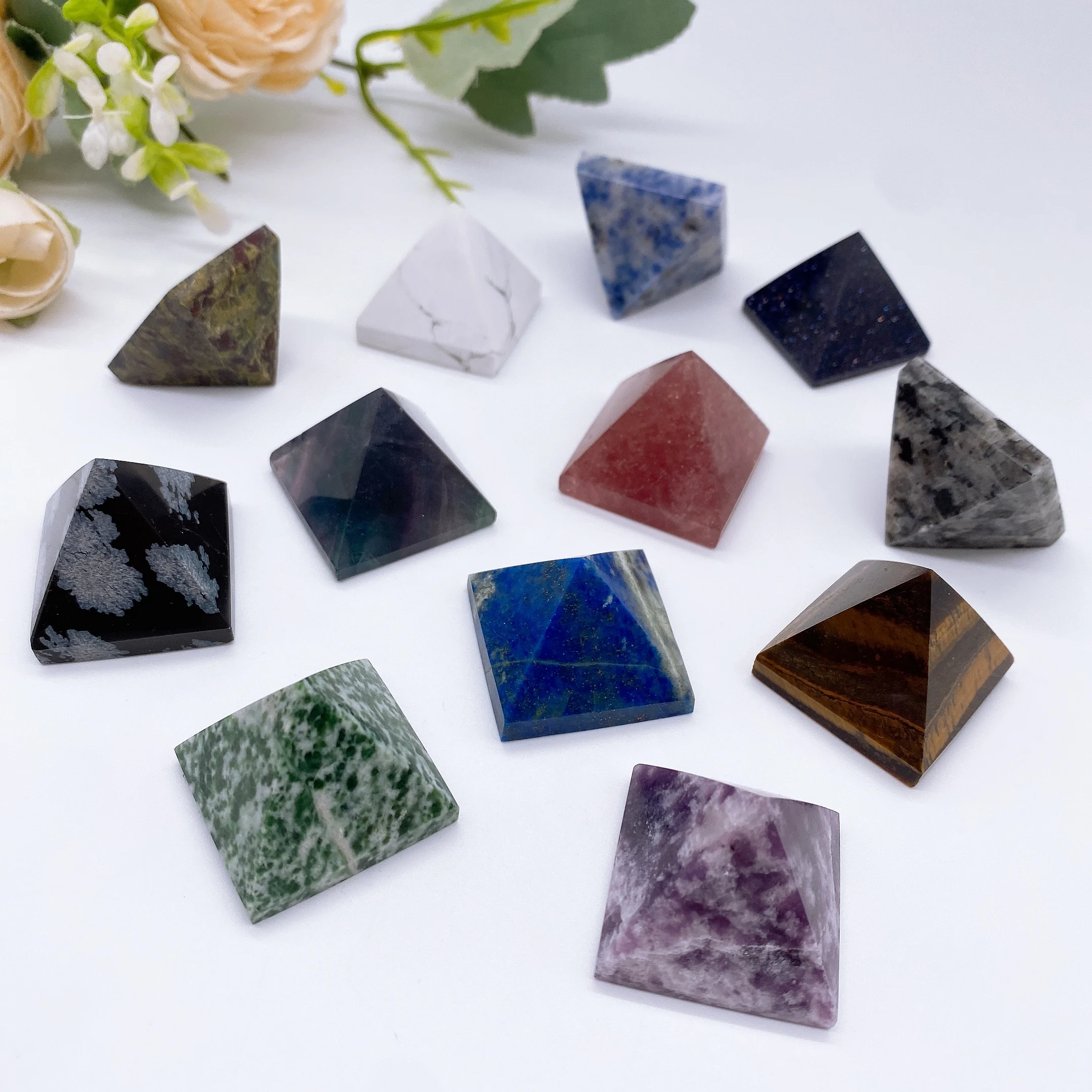 30MM occhio di tigre naturale lapislazzuli pietra Fluorite ossidiana piramide cristallo Chakra Point Tower Witch Energy Healing Home Garden Decor