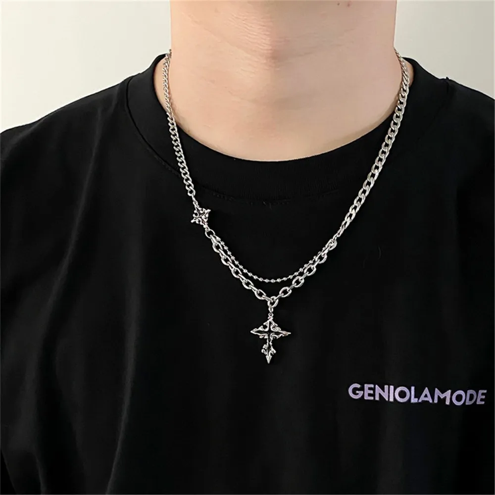 Gothic Black Cross Pendants Necklace for Women Men 2023 Trendy Chunky Stainless steels Chain Necklace Party Punk  Jewelry Gifts