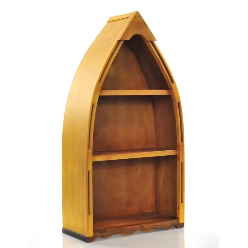STLF Handcrafted Small Solid Wood Nautical Canoe Bookshelf Apartment Home Office Living Room School-Coastal Home Furniture Craft