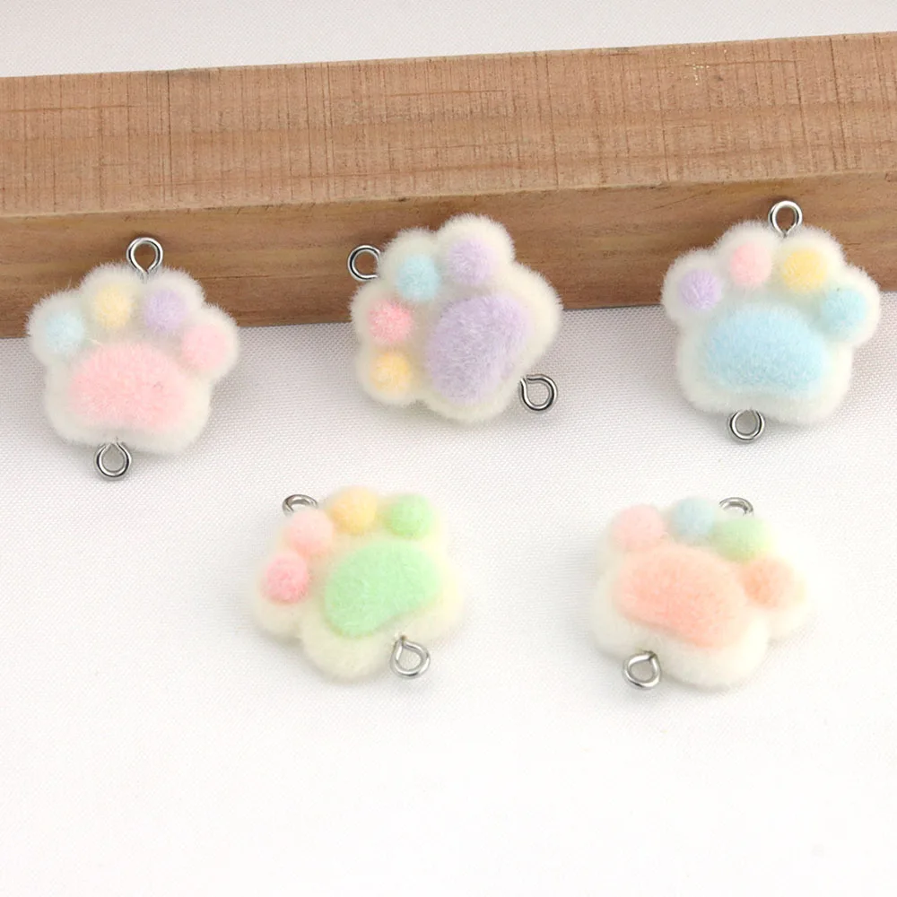 

10pcs Flocked Cat Paw Charms Connectors Cute Plush Link Pendant for DIY Necklace Keychain Bracelet Jewelry Making Accessories