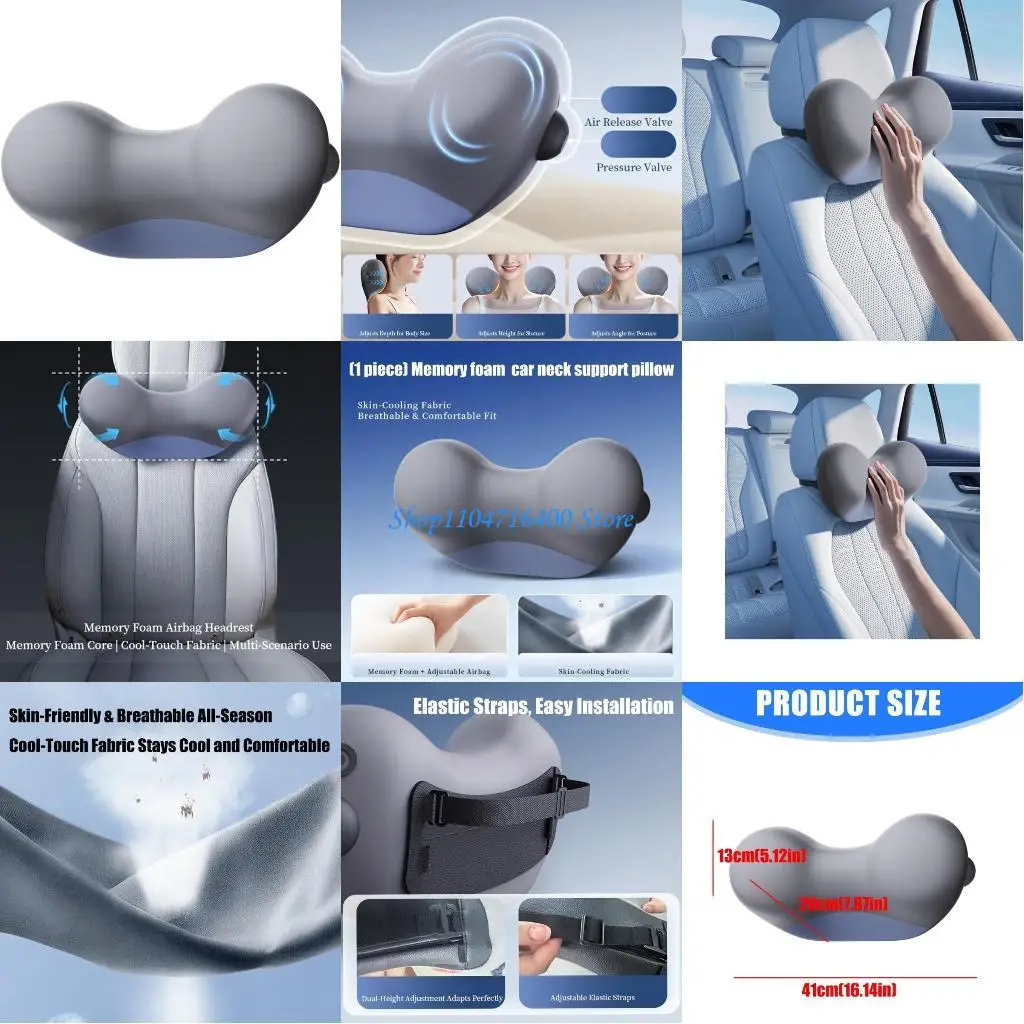 

y1gd Breathable Memory Foam Ergonomic Neck Rest Car Headrest Pillow Travel Home Use