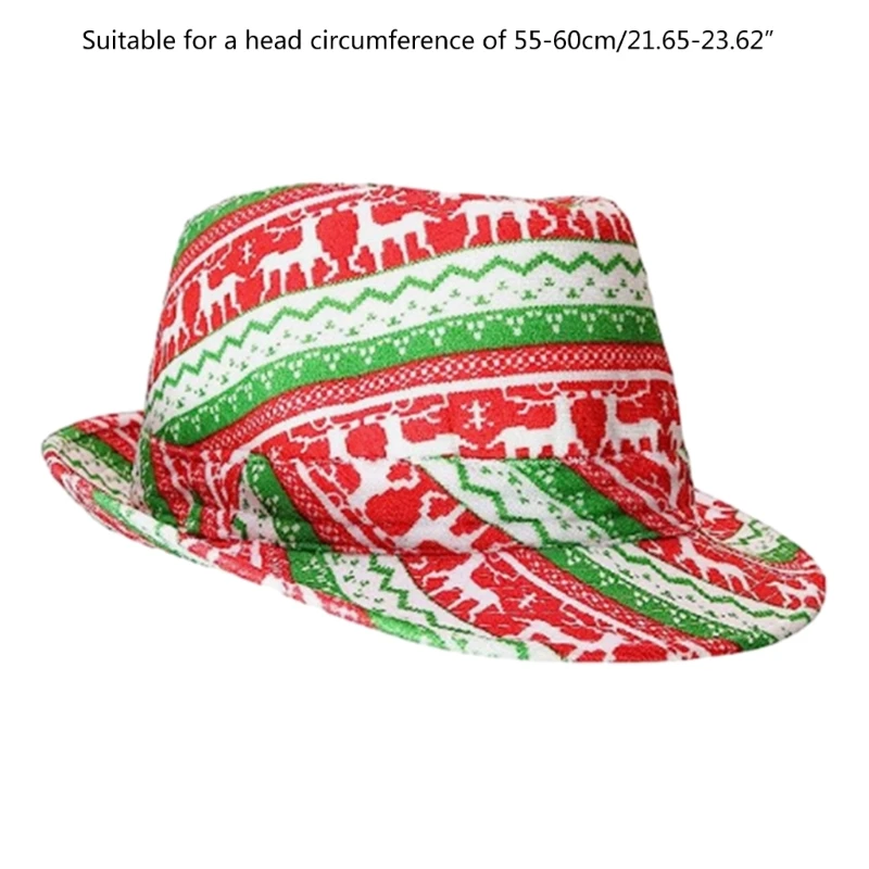 Short Brim Fedora Christmas Reindeer Print Magician Hat for Boy Men Adults Cap image 6