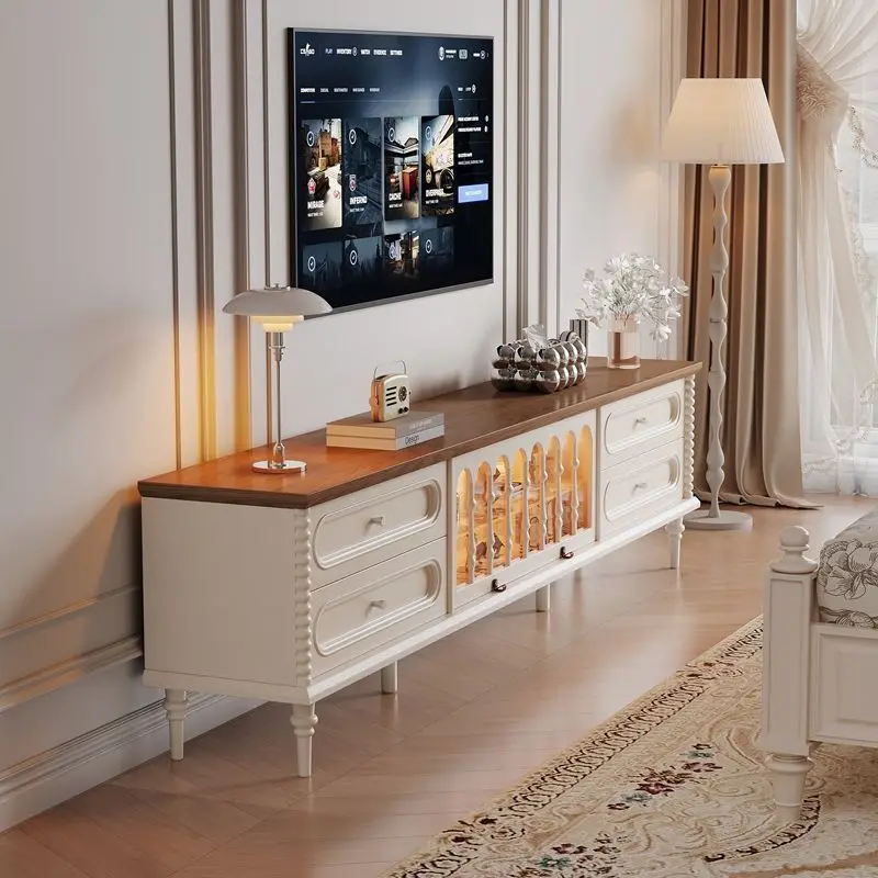LH TV cabinet living room home retro cream wind hidden socket storage locker integrated