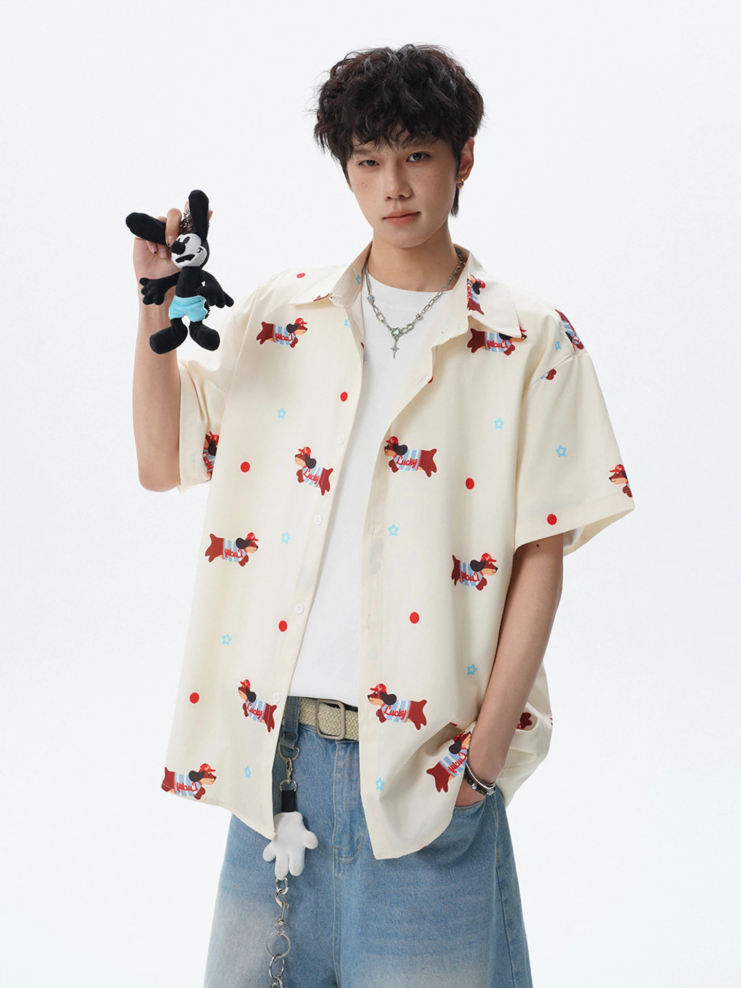 

American Style Ice Silk Printed Casual Shirt Men's Summer New Loose Fit Short Sleeve Polyester Blend Fashionable Shirt