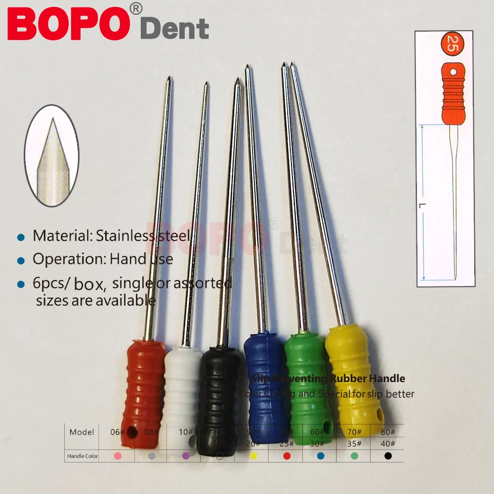 6pcs/Pack Dental Tapered Finger SPREADERS FILES Stainless Steel Endo Root Canal S Files Hand Use Dentistry Endodontic Tool15-40#