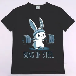 BUNS OF STEEL Rabbit Fitness Funny Gym Rat Bodybuilding Crewneck T Shirt Men and Women Casual Short Sleeve  TShirt