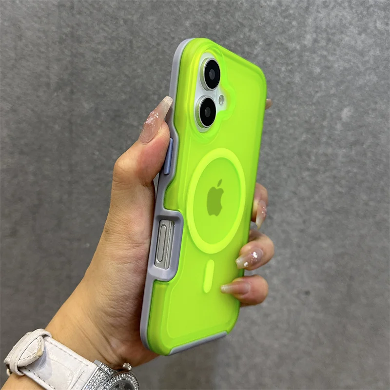 Magnetic Neon Color Matte Translucent Armor Shockproof Case For iPhone 16 13 12 14 15 Pro Max For Magsafe Wireless Charge Cover