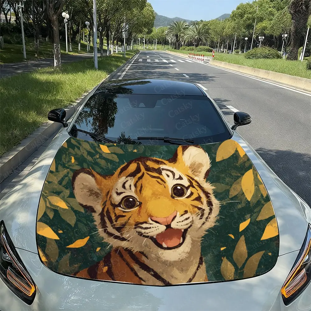 

Cute Little Tiger Car Hood Decal Sticker, Durable Car Vinyl Wraps Suitable For Most Vehicles, Car Engine Hood Protective Film,Ca