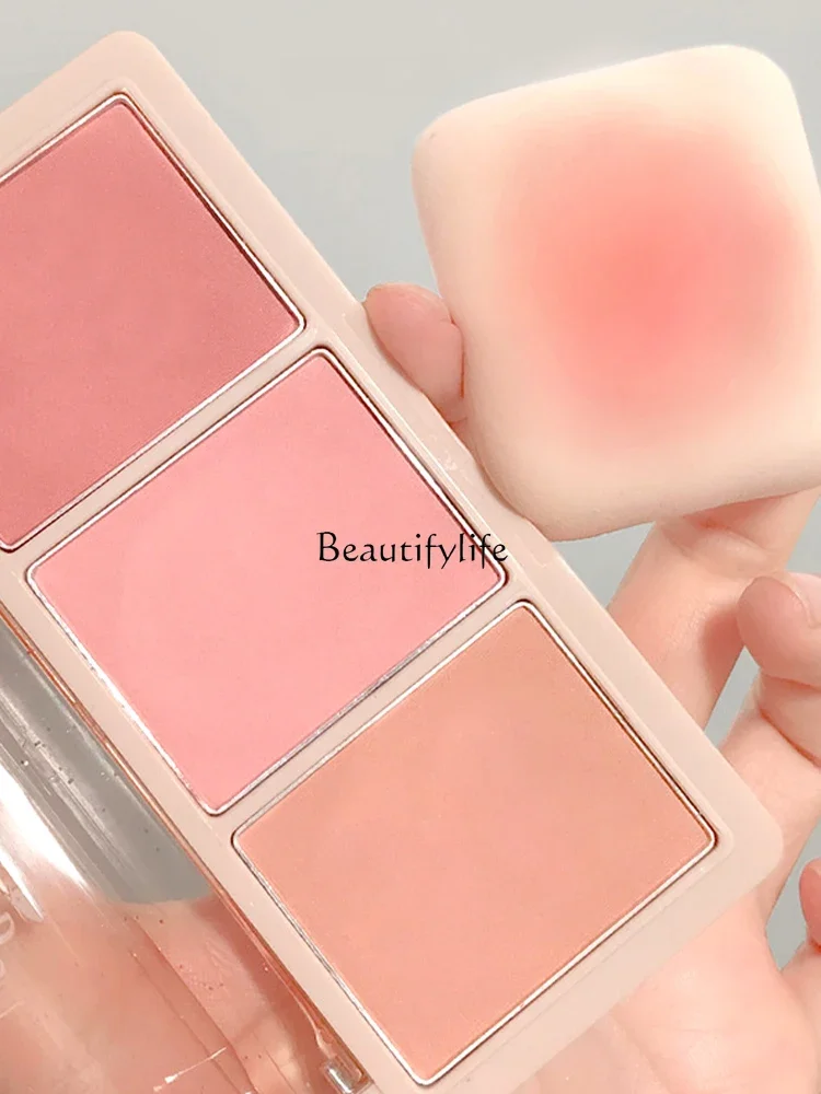 Three Colors Blusher Plate Women's Red Nude Makeup Natural Purple Orange Powder Baked Milk Tea Color