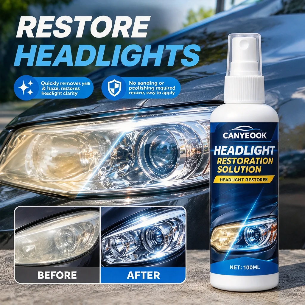 CANYEOOK Headlight Restoration Kit 100ml Car Headlamp Lens Repair Polish Yellowing Haze Oxidized Fix