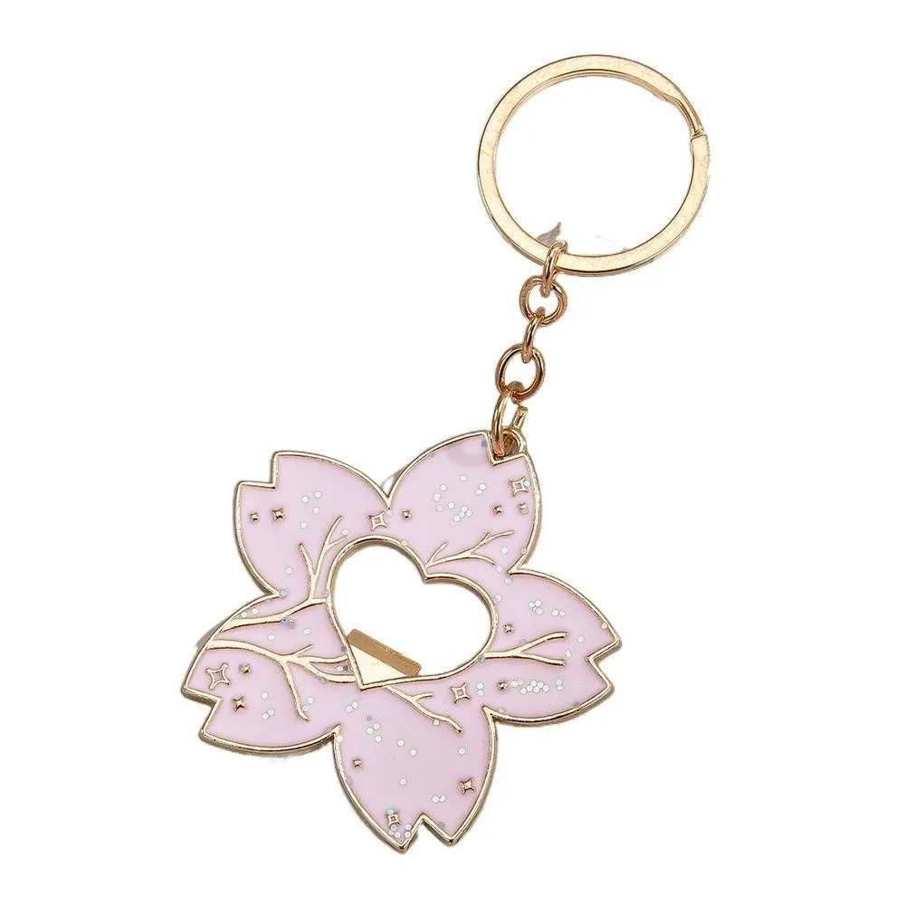 New Pink Sakura Metal Keychain Multifunctional Metal Bottle Opener Keychain Portable Car Key Ring Gifts