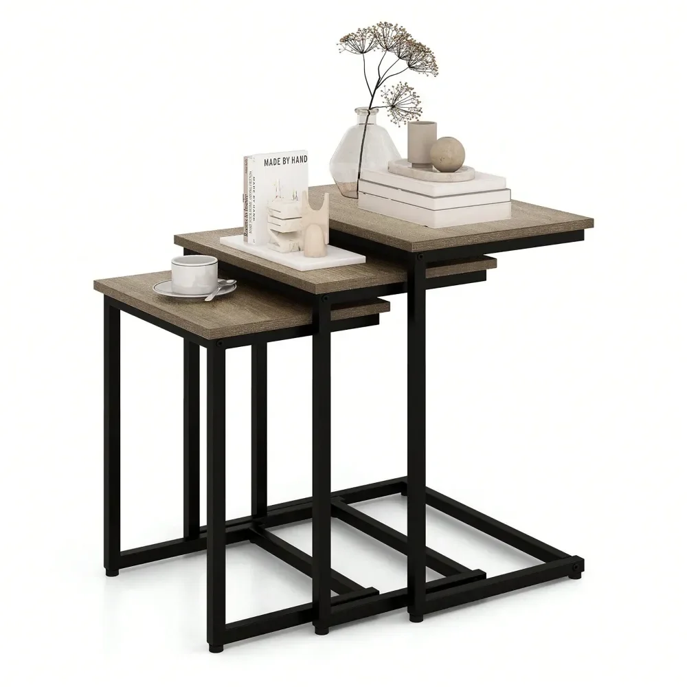 

3 Pcs Nesting Coffee End Table Set Stacking Side Nightstand Living Room