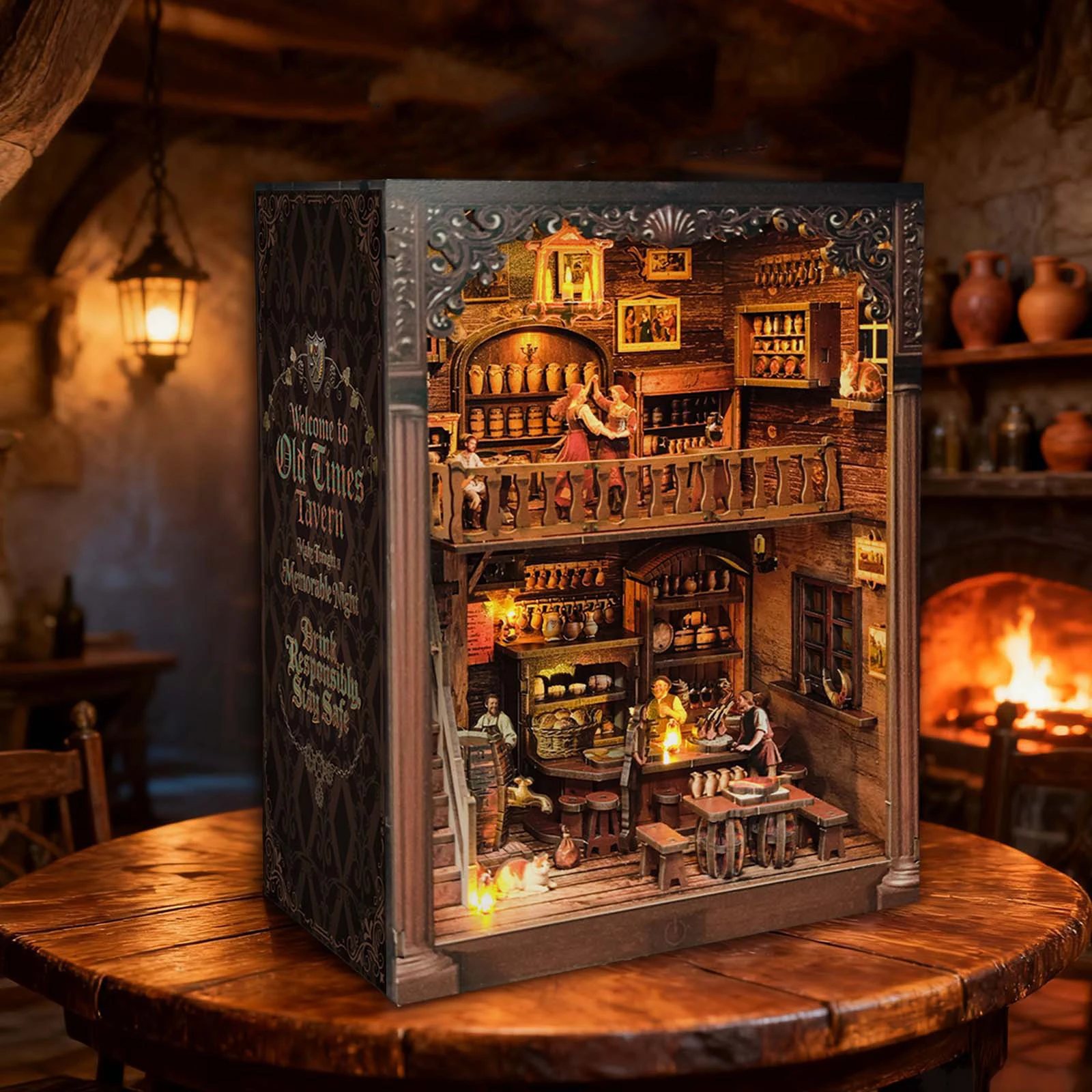 DIY Holz Old Times Tavern Buchecke Regaleinsatz Kits Miniaturmodellbausatz mit leichter Buchstütze für Freunde Geburtstagsgeschenke