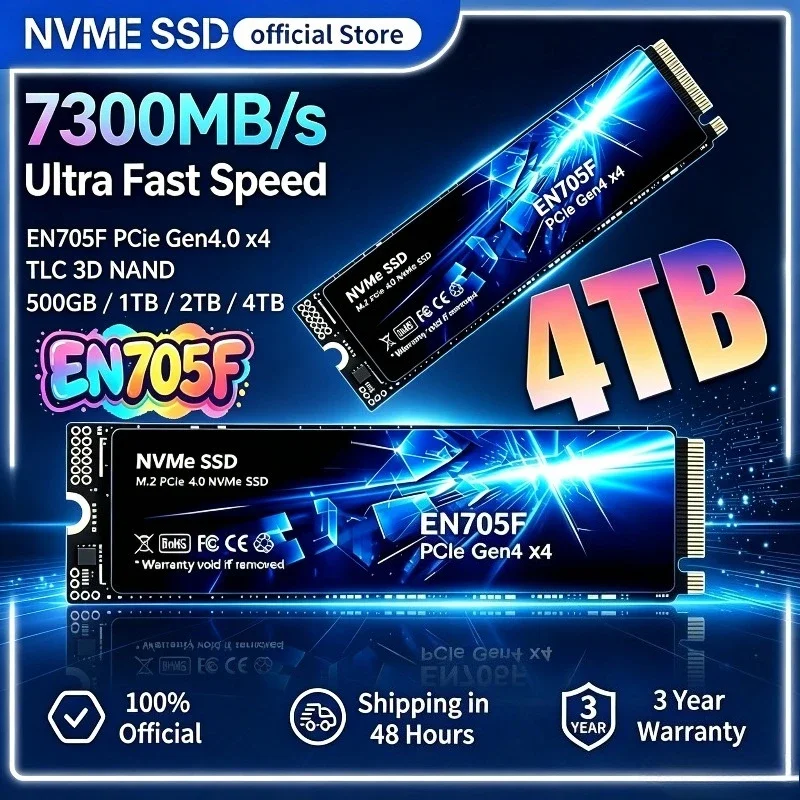 EN705F M.2 2280 NVMe SSD PCIe4.0 X4 7300MB/s TLC 3D NAND 500GB 1TB 2TB 4TB Gaming SSD for PS5 PC Laptop