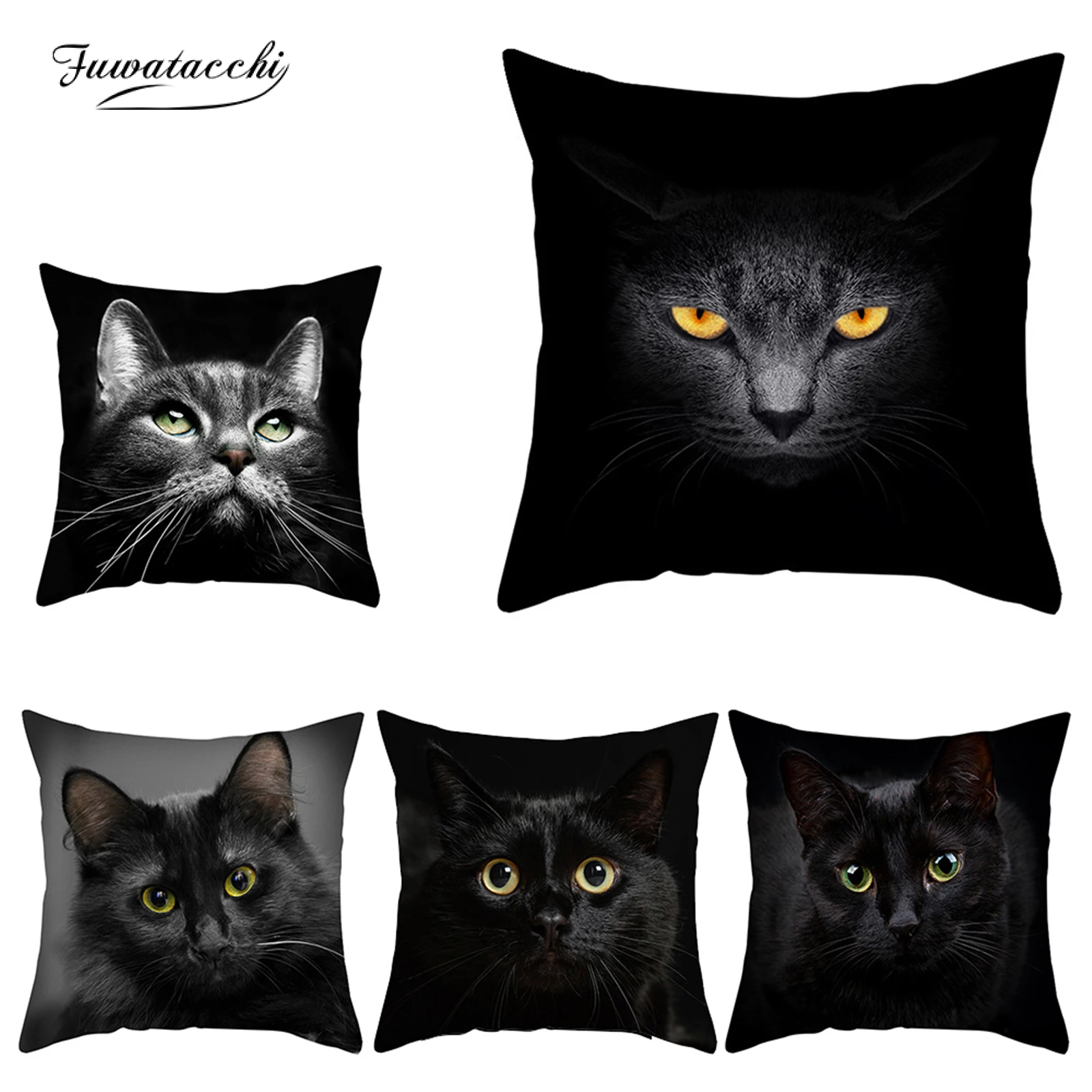 Fuwatacchi Mèo Đen Gối Hoạt Hình \ T \ T \ T \ T \ T \ T \ TÁo Gile Funny In Đệm Phòng Trẻ Em Mèo Cà Phê Trang Trí Vỏ Gối