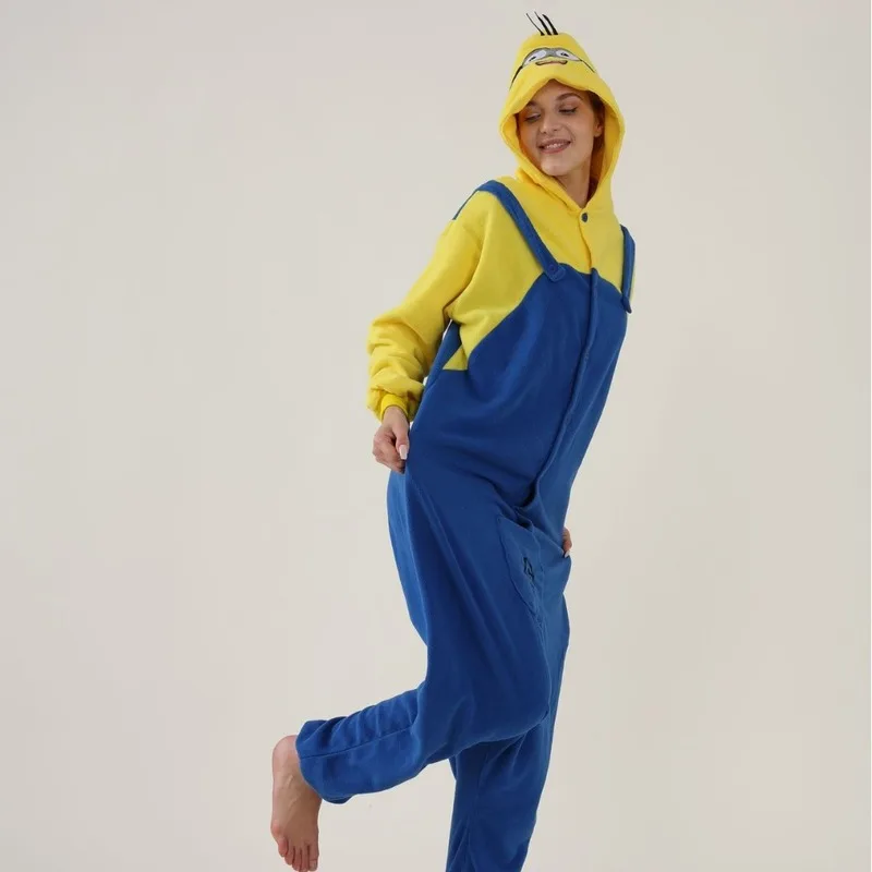 Anime Cartoon Minions Pajamas Jumpsuit Fleece Onesie Adult Home Clothes Halloween Costume Dress Up Party Clothing Surprise Gift