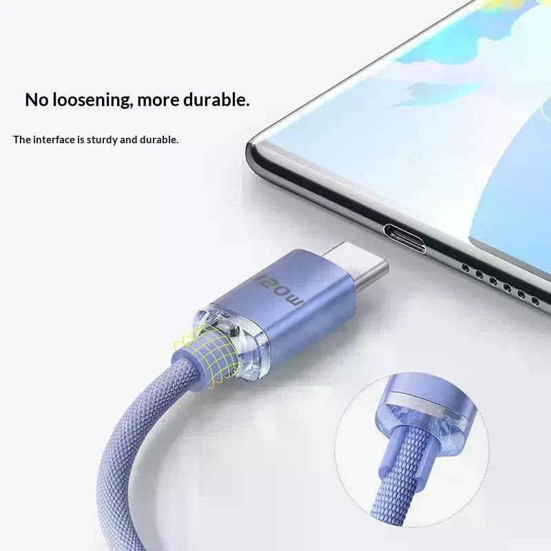 90 Degree Elbow 120W USB C Cable Fast Charging Phone Charger Wire For Multiple Color Options USB Type C Data Quick Charge Cable