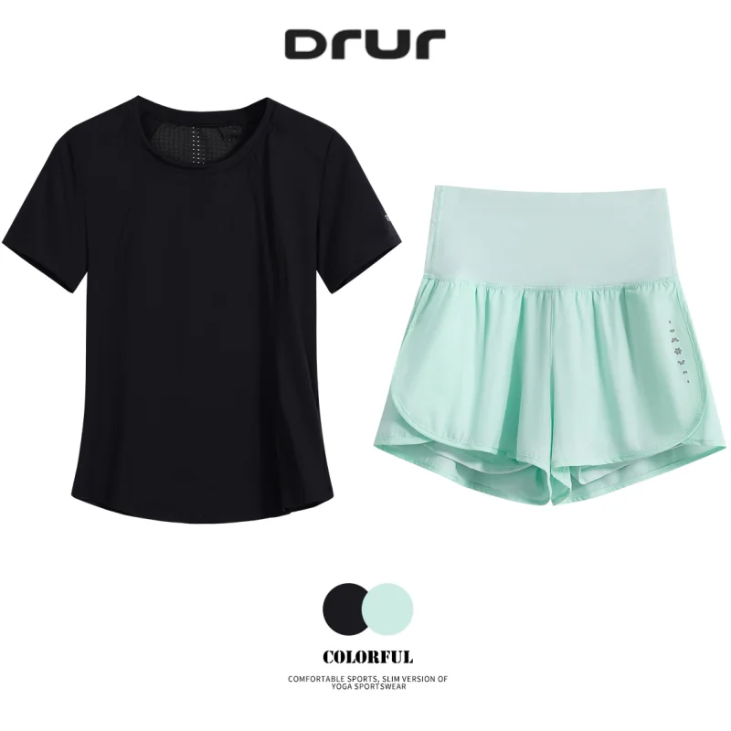 

DRUR Lightweight Summer Short Sport Set Women Breathable Running Suit Workout Tops Shorts Gym Outfits 2 Piece Fitness Clothes