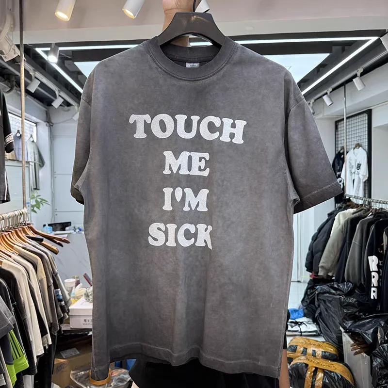 Wash and tie dye simple and creative letter slogan printing T Shirt Men Women Oversized T-shirt Top Tees