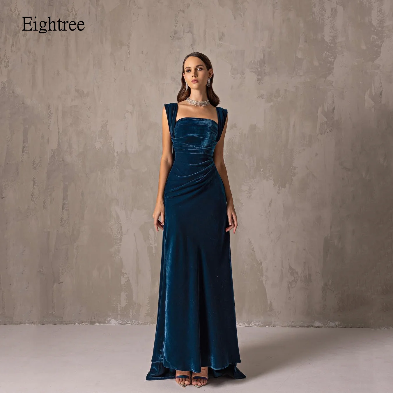 

Eightree Modern Navy Blue Prom Gowns Square Neck Formal Party Gown Ankle Length Evening Dress vestidos de fiesta Customized