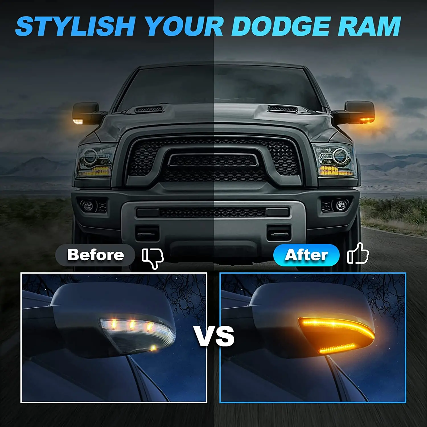 2x Car LED Dynamic Blinker Turn Signal Sequential Side Mirror Indicator Light For Dodge Ram 1500 2500 3500 2009-2018 Accessories