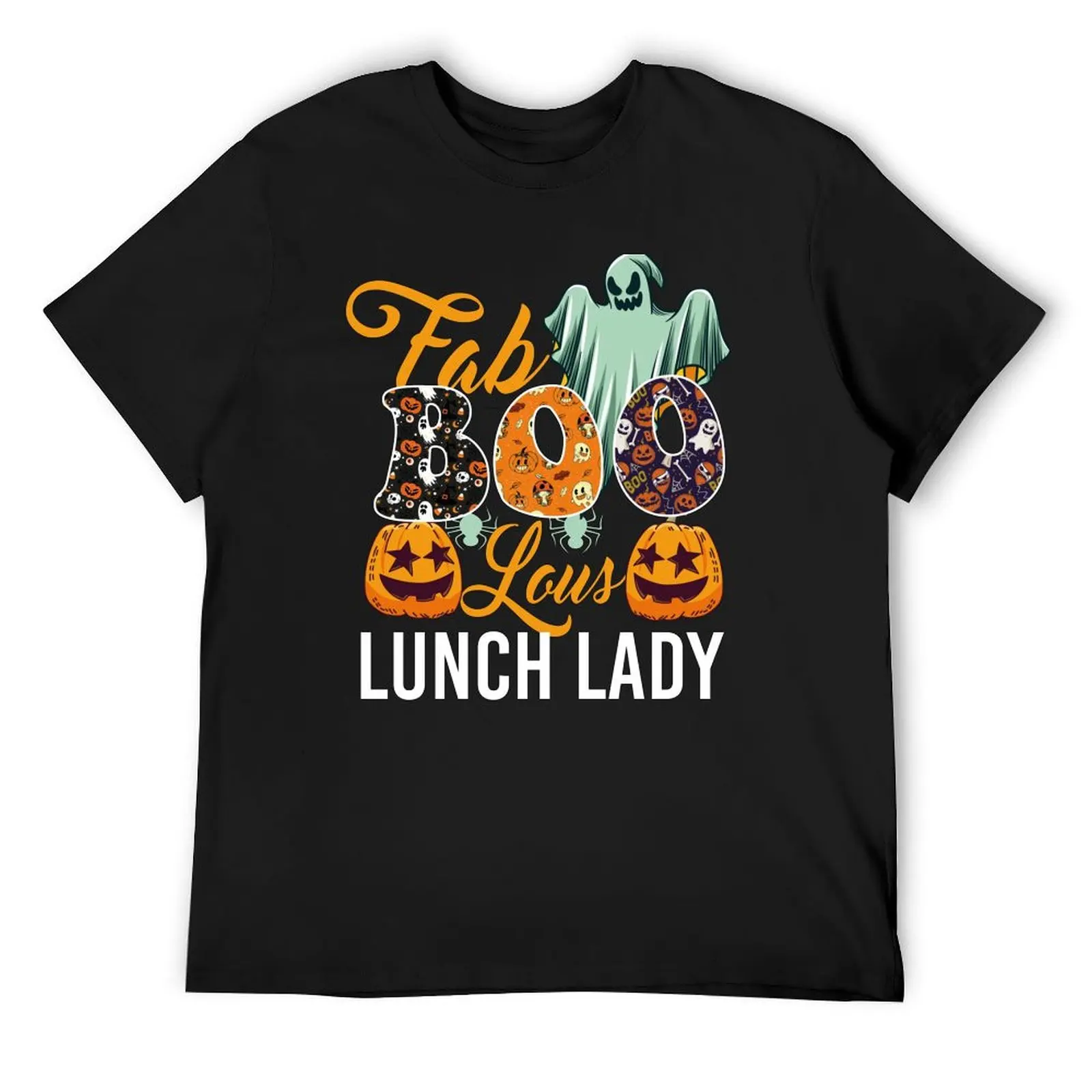 

Fab Boo Lous Lunch Lady Cute Ghost Pumpkin Funny Halloween T-Shirt for a boy plus size clothes workout shirts for men