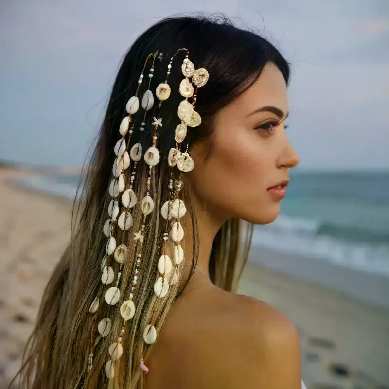 Waterproof Shell Bead Hair Extensions, Boho Mermaid Core Dreadlock Strands & Braiding Jewelry