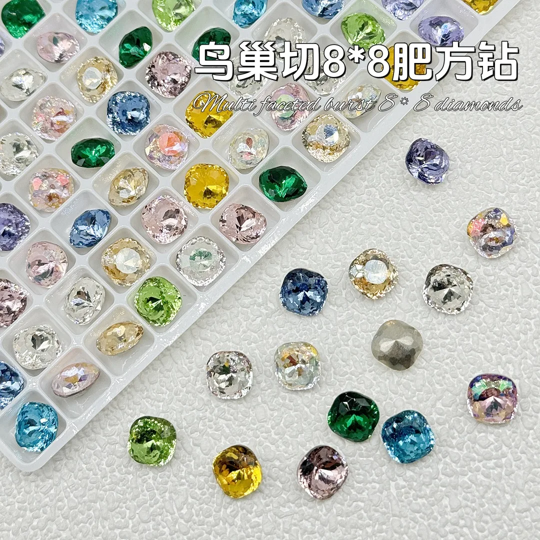 50 Stück 8mm Vogelnest-Schliff Chunky Nagelsteine Unregelmäßige Spitzkristalle Glas-Nagelkunst-Dekoration für Press-On Maniküre