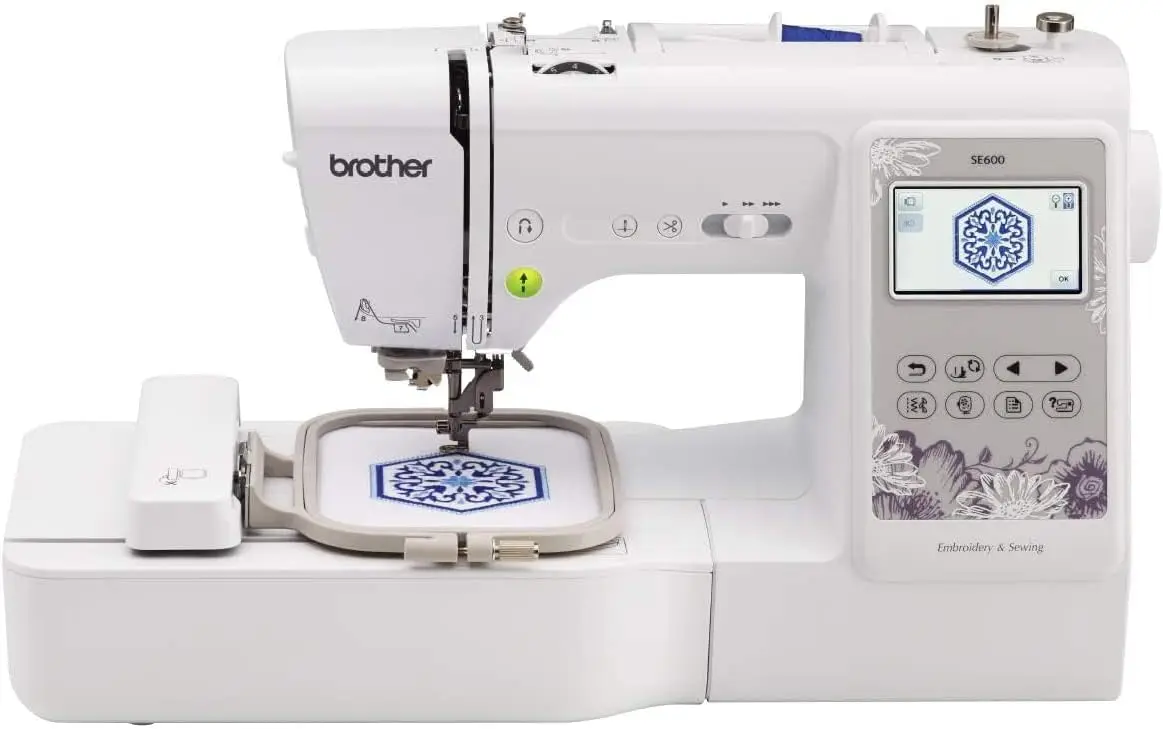 

Machine, 80 Designs, 103 Built-In Stitches, Computerized, 4" x 4" Hoop Area, 3.2" LCD Touchscreen Display, 7 Included Feet