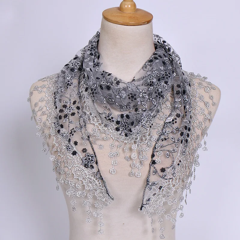 Lace Scarf for Women, Triangle Shawls Wraps, Elegant Hollow Out Ladies Scarves, Floral Cape for Female, Fashion