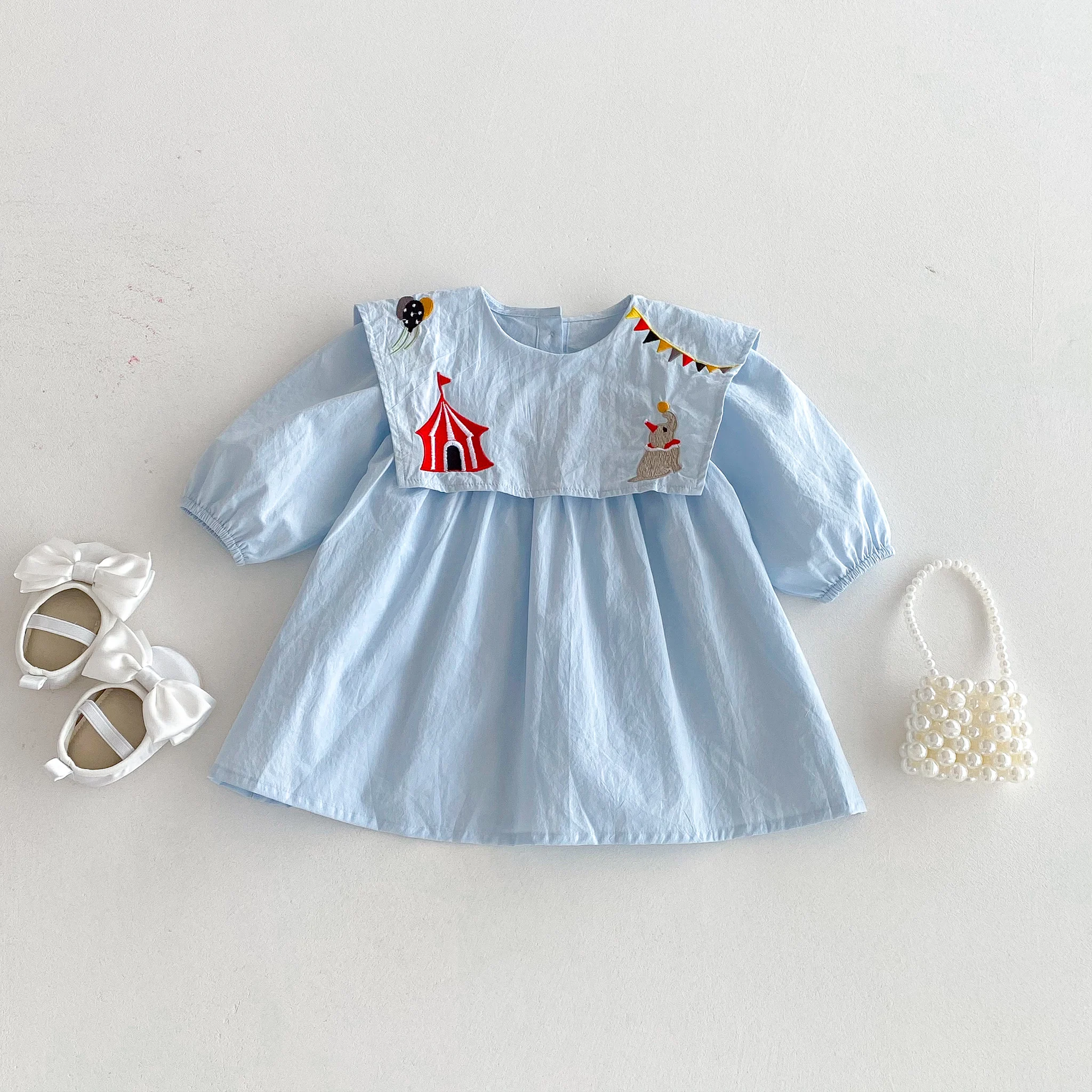 Girls' Dress, Cotton Large Lapel Navy Style Dress, Autumn Collection for Infants and Toddlers, Party