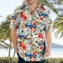 Summer Breathable Men's Creative Medical Ambulance Tropical Scenery Full Printed Wide Pine Flower Shirt