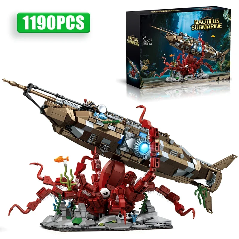 

DK7078 Nautilus Ship Octopus Building Blocks Underwater Field Submarine Ornament Assembly Children's Toy Gift