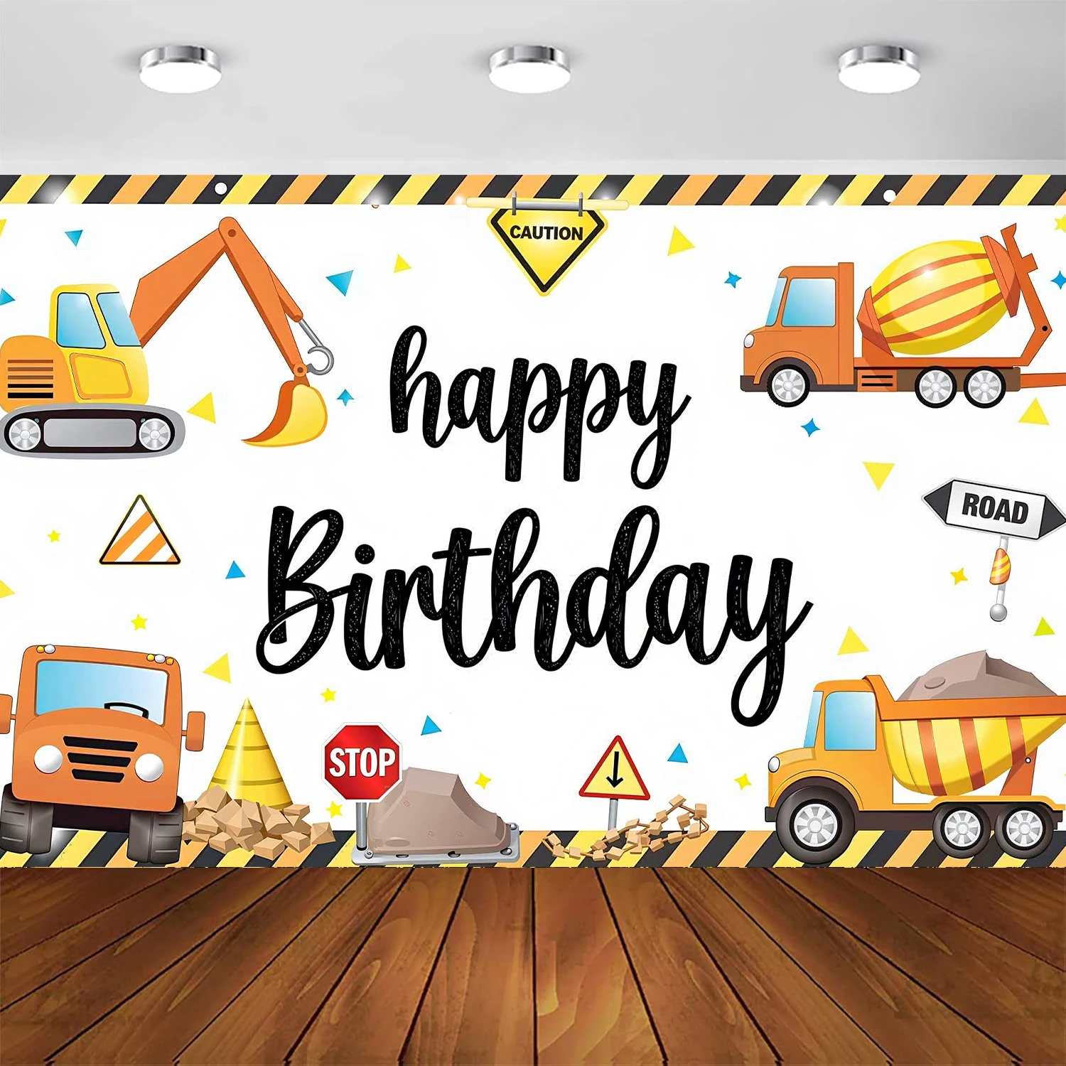 Construction Birthday Banner Backdrop Party Decorations for Boys Happy Birthday Photography Background Photo Booth Props