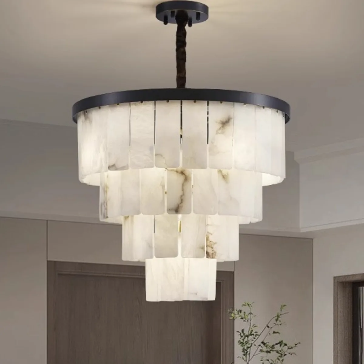 

2025 Modern minimalist creative designer luxury Spanish marble warm white brass chandelier home life chandelier