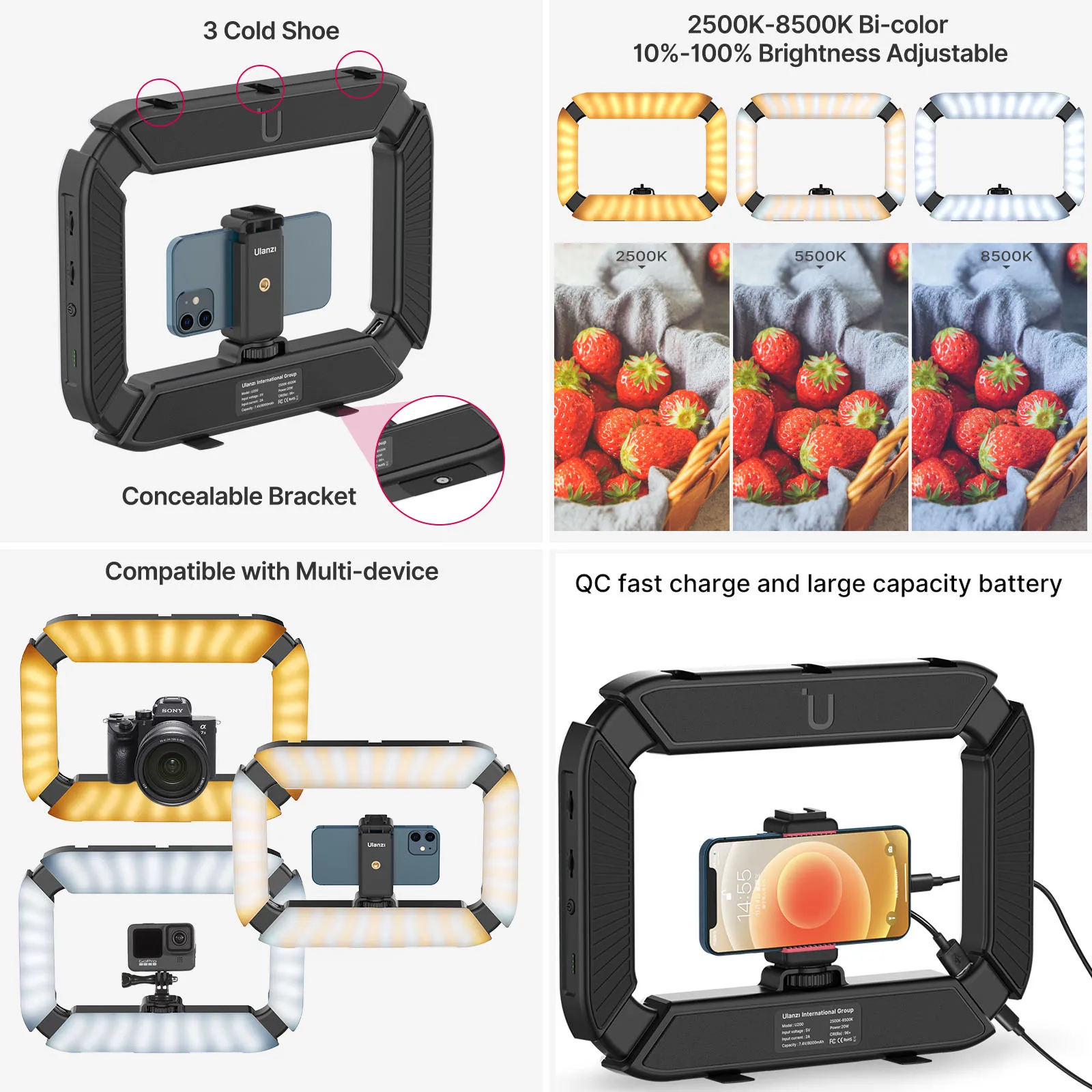Ulanzi U200 U-200 Smartphone Video Rig  LED Video Light 2 in 1 Ring Light Cold Shoe for Microphone Tiktok Youtube Live Rig Light