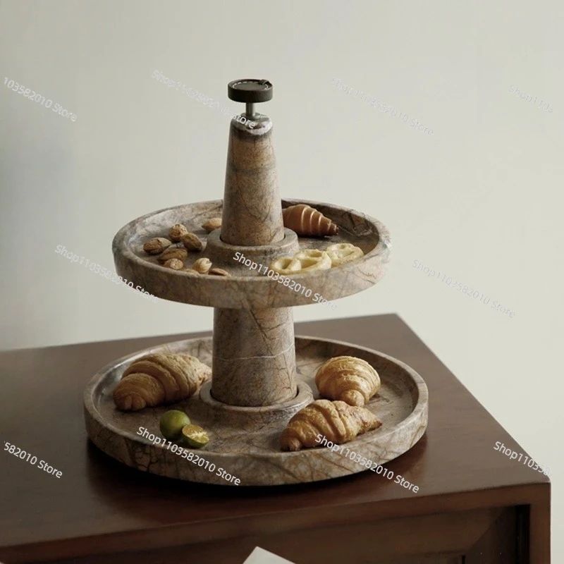 Modern Double-Layer Marble Fruit Plate Dessert Rack, High-End Homestay Coffee Table Tray Polished Surface