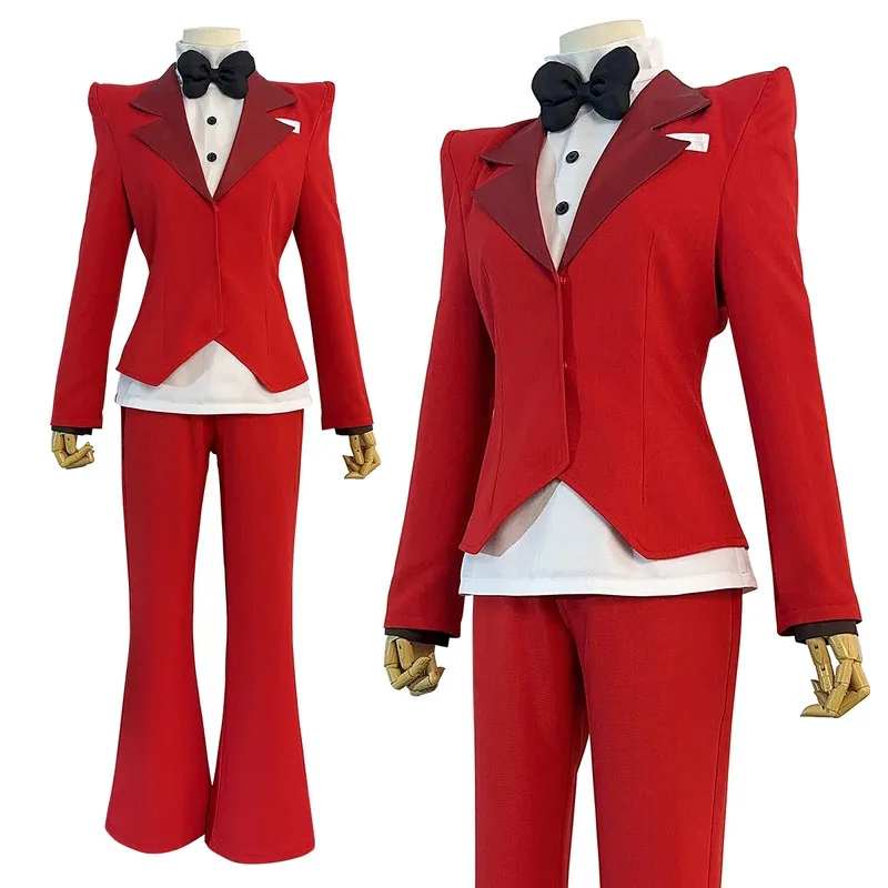 

HOLOUN Haz Hotel Anime Charlie Morningstar Cosplay Costume Wig Suit With Shoulder Pads Pants Shirt Bowtie Convention Halloween