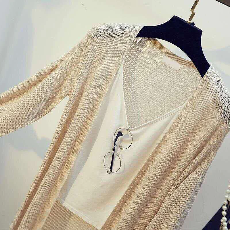 Plus Size 4xl 100kg Knitted Long Cardigan Spring Summer Thin Sweater Vintage Women Sunscreen Tops Loose Elegant Aesthetics Shawl