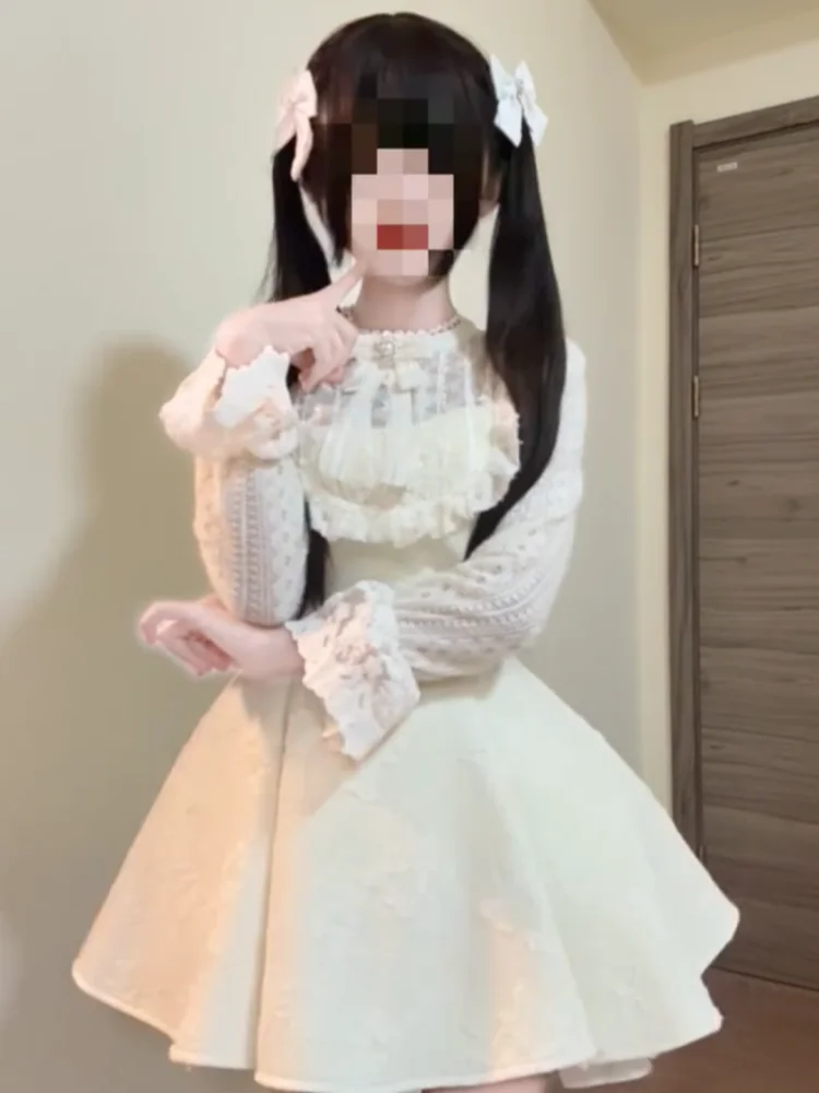 

Ele Lace ort Skirt Women's Gown Floral Patchwork Slimming Design Autumn New Sle Gentle Wind Waist Cinching Dr