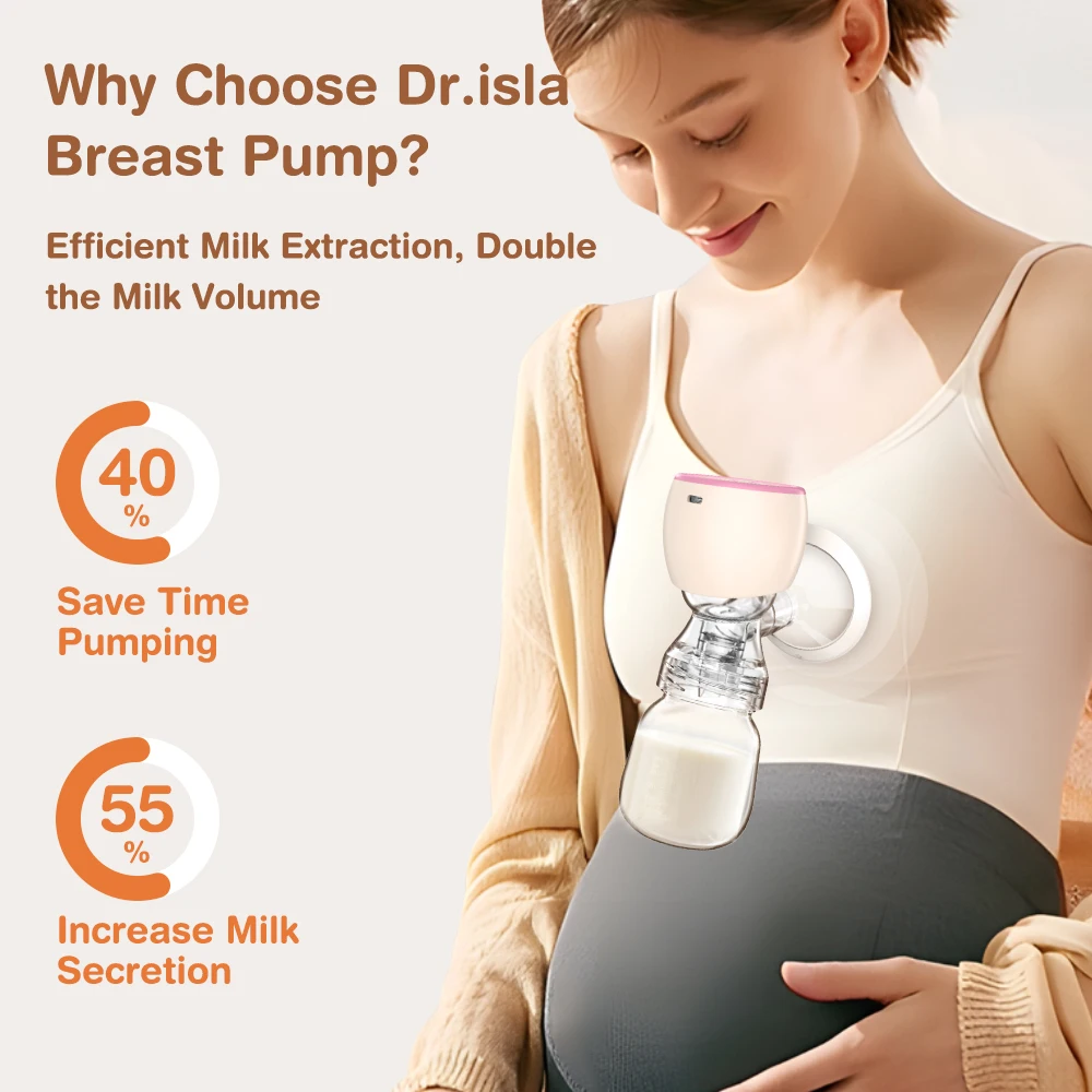 Dr.isla Portable Electric Breast Pump with Night light Milk Puller for Breastfeeding Low Noise with 180ml Milk Bottle BPA-Free