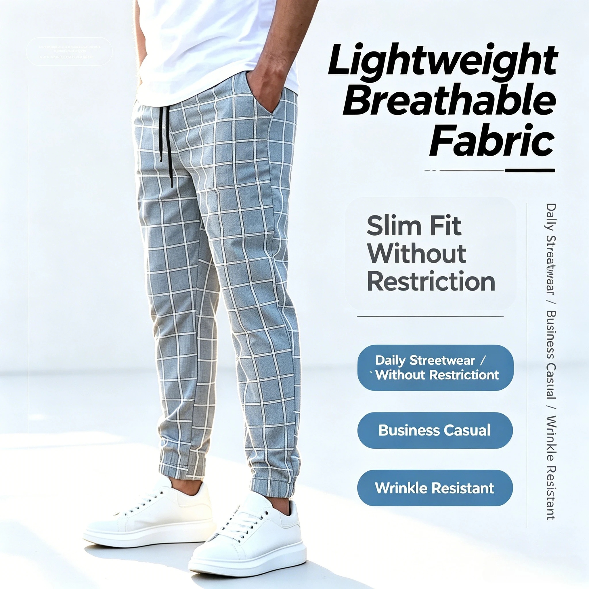 New Style Men Sports and Casual Pants Trendy and Fashionable Checked Long Pants Slim-fit All-season Versatile Casual Men Pants
