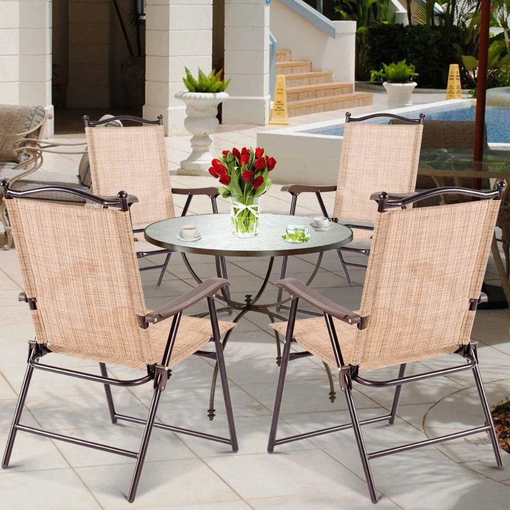 

Set of 4 Folding Sling Back Chairs Indoor Outdoor Camping Chairs Garden Patio Pool Beach Yard Lounge Chairs, Customized