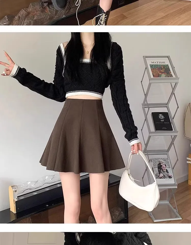Halbrock Damen Neuer Herbst- und Winter-A-Linien-Kurzrock, sexy, figurbetont, flauschig, für kleine Frauen, vielseitiger Schirmrock – Detail 9