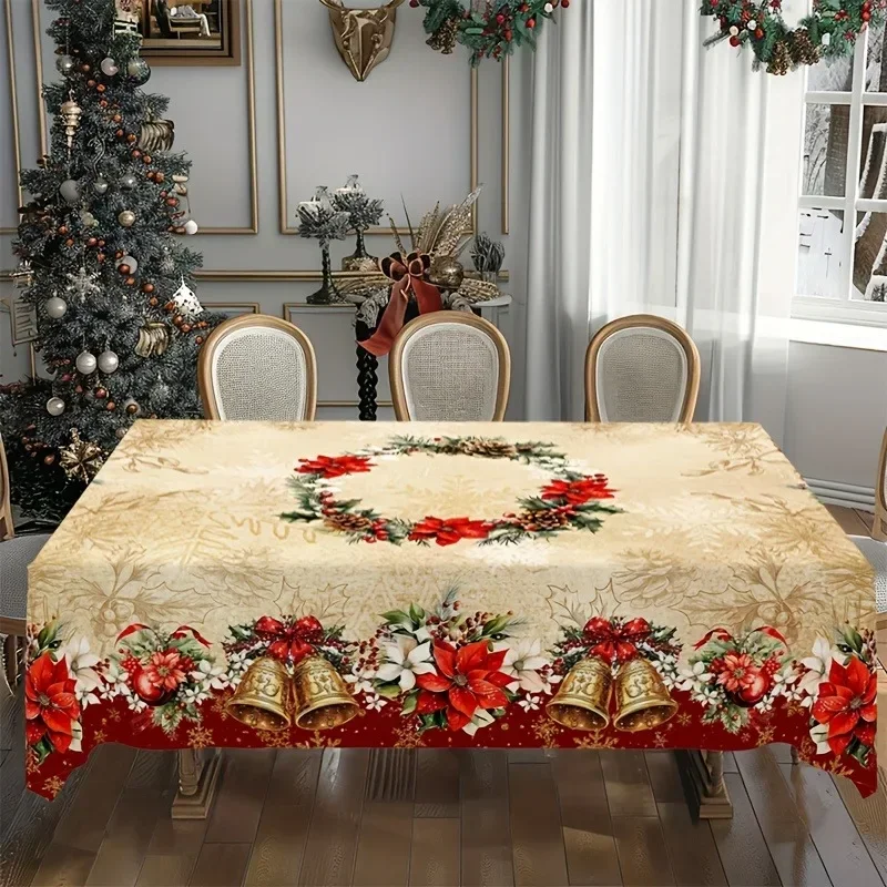 2D flat tablecloth, 1 piece.A Christmas tablecloth filled with festive atmosphere, decorated with garlands and yzb