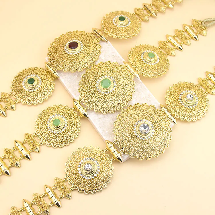Sunspicems Gold Color Morocco Style Women Waist Belt Hand Rope Chain Tassels Band Arabic Caftan Belt Bridal Wedding Jewelry