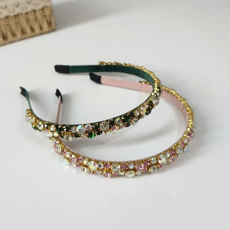 高級クリスタルラインストーンラップヘッドバンドファッションヘアアクセサリー女性のためのトレンドファインエッジヘアバンドヘアバンドフープガール