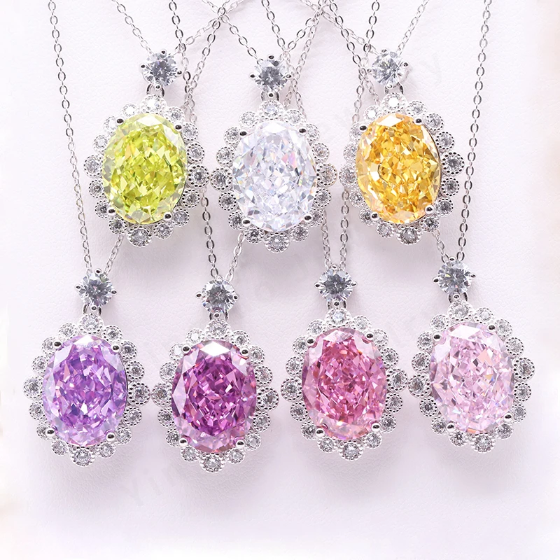 

Trendy Necklace for Wome High Carbon Diamond Pendant CZ Jewelry Oval Crushed Ice Cubic Zirconia