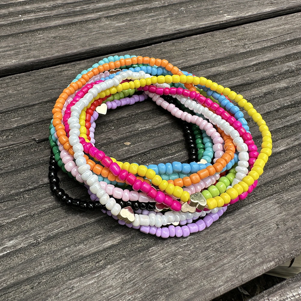 Boho Heart Golden Metal Small Round Glass Beads Leg Anklets For Women Elastic Beach Summer Hawaii Ankle Jewelry Accessory AK02